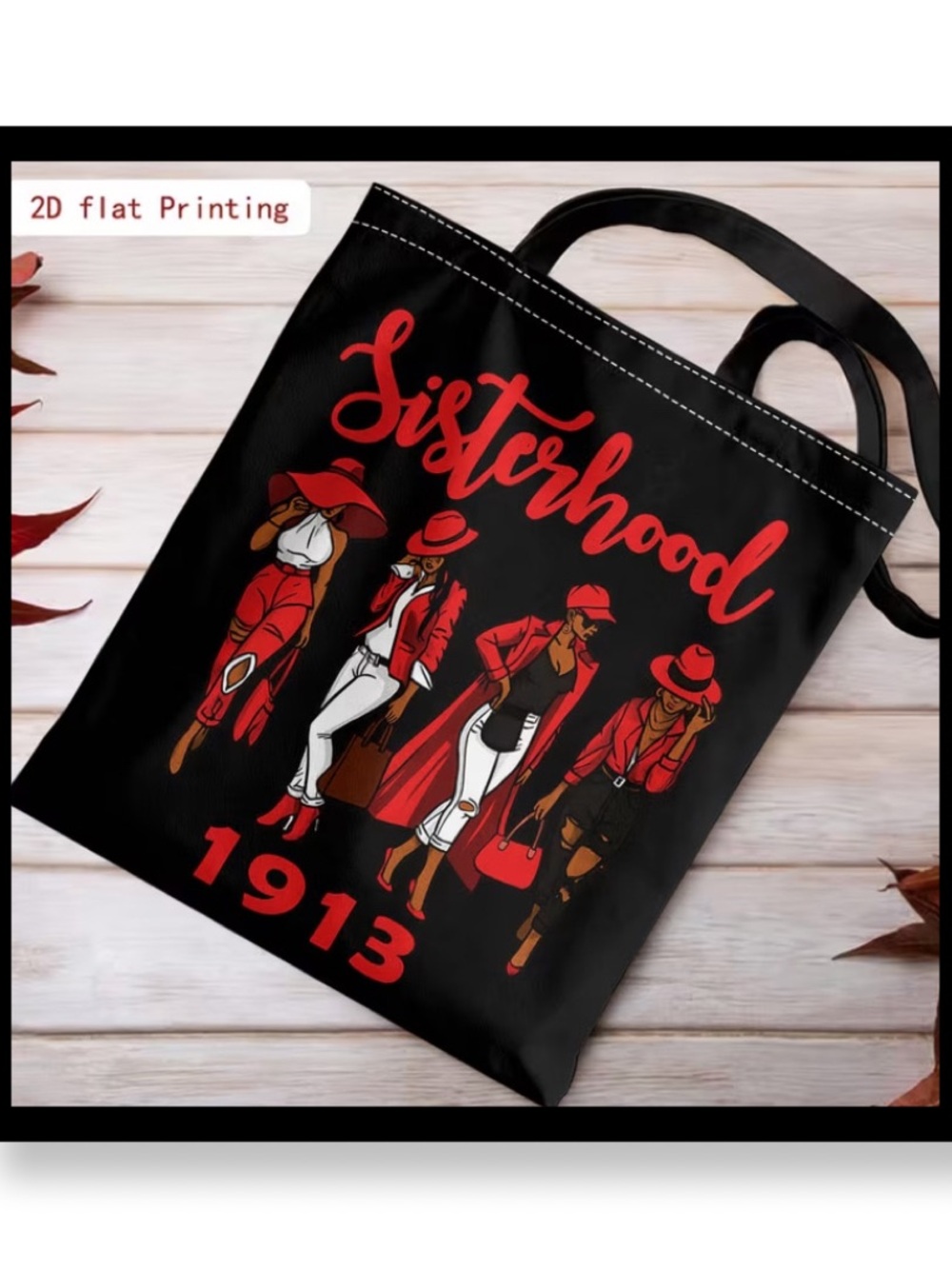 🆕 Sisterhood 1913 Black & Red Graphic Tote Bag
